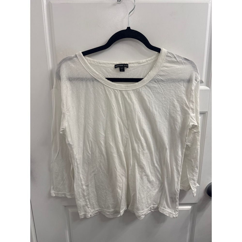 James Perse Los Angeles White Cotton Slub 3/4 Sleeve Tee WUA3230 Size 0